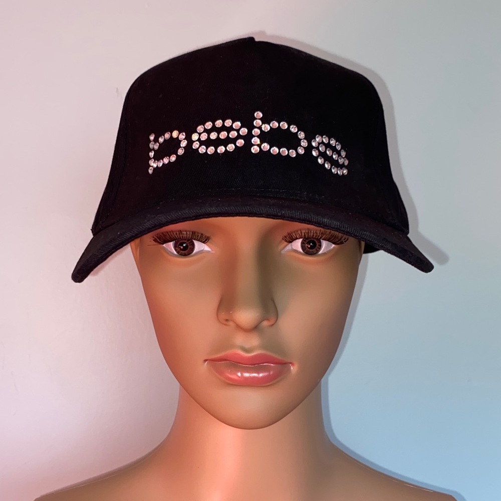 Bebe Black Cap with Rhinestone Embellishment